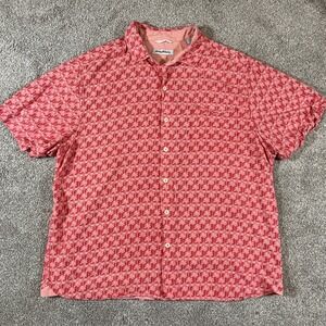 Tommy Bahama Shirt Adult XL Red White Hawaiian Palm Trees Button Up Travel Men's